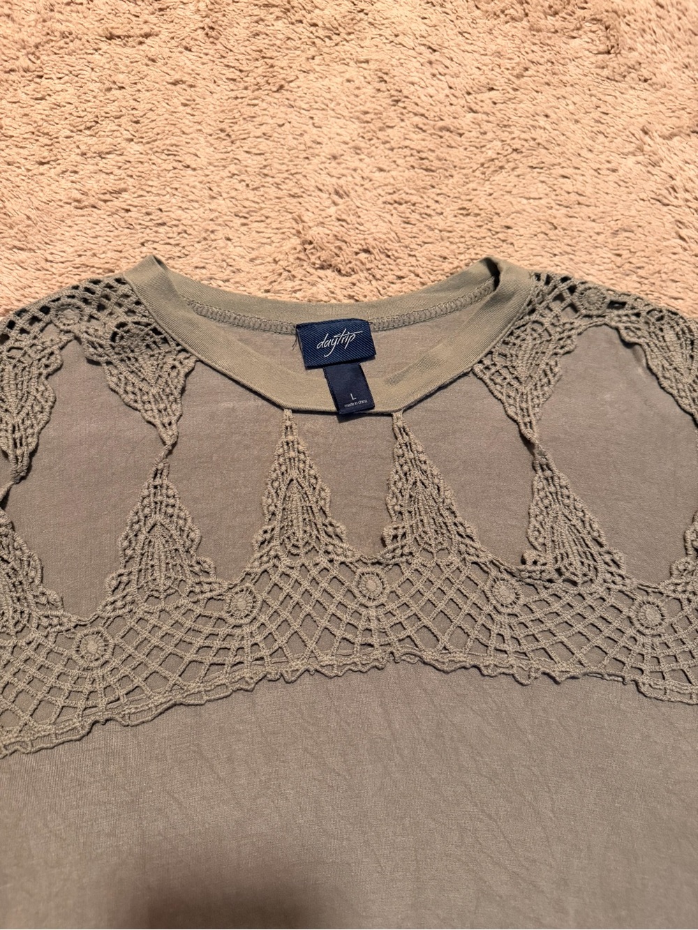 Daytrip Olive Green Crochet Short Sleeve Tunic Top